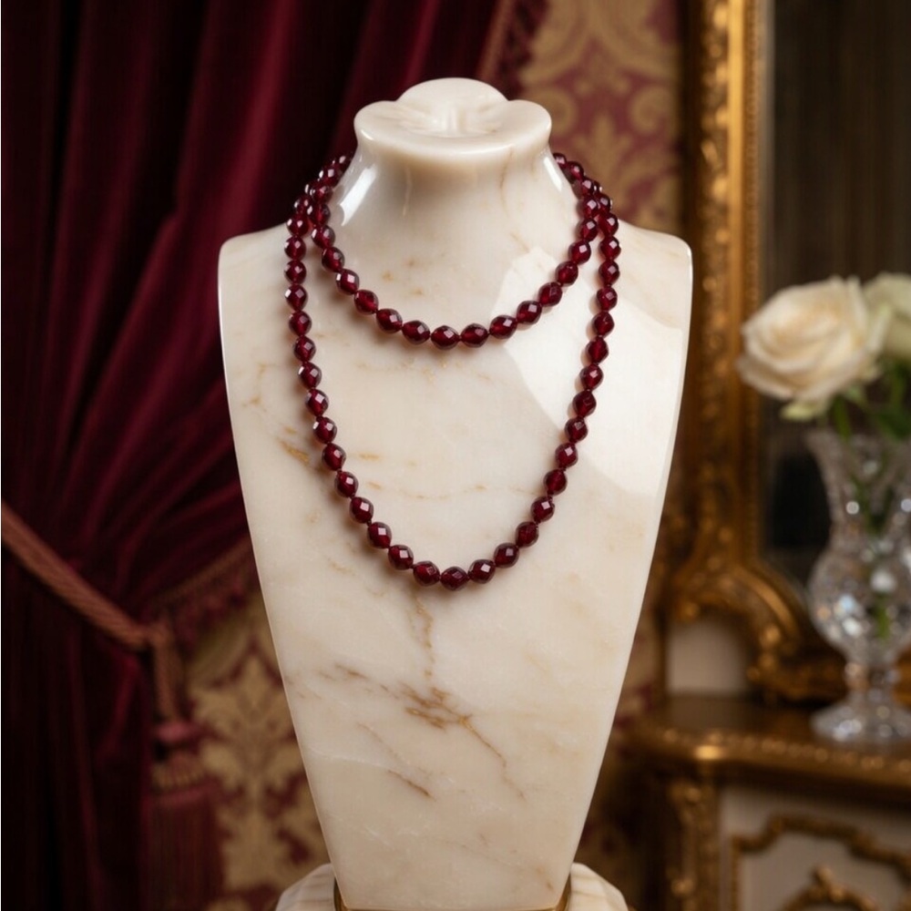 Vintage Necklace Burgundy Beaded Necklace Cherry AB Crystal Necklace Vintage